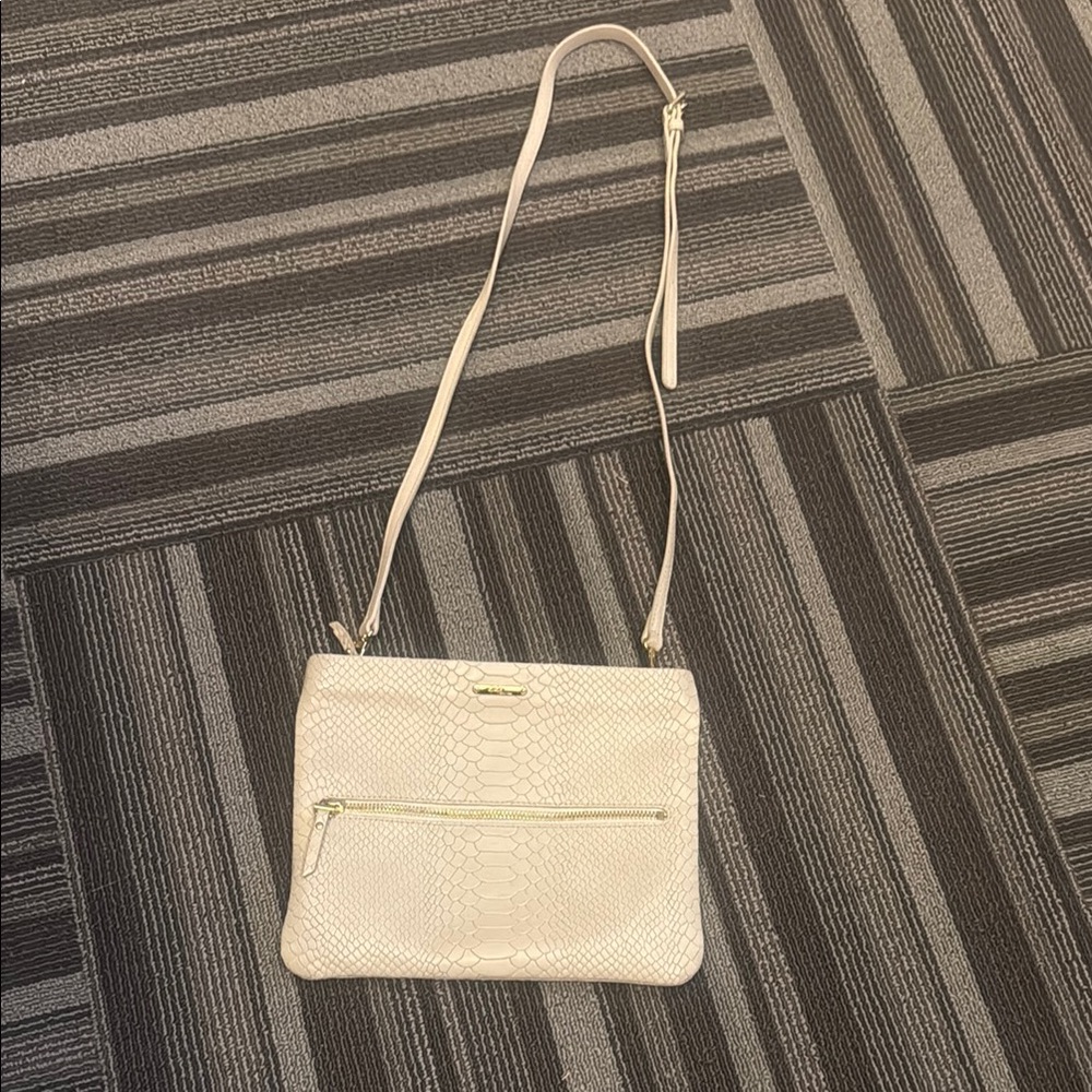 Gigi New York Cream Crossbody Bag/Clutch with Textured Finish and Zipper Closure